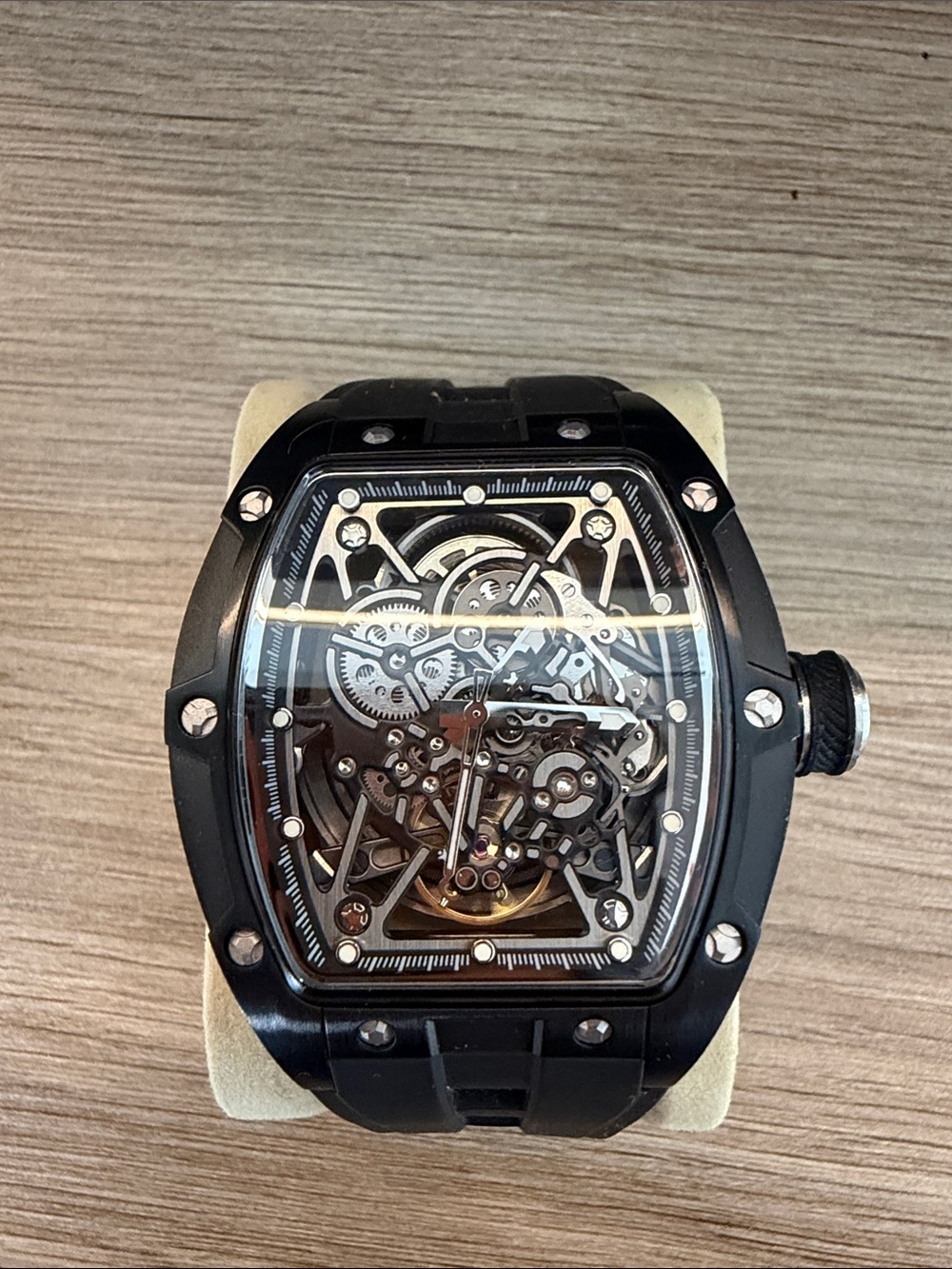 Invicta Black Skeleton Mechanical Tonneau Watch